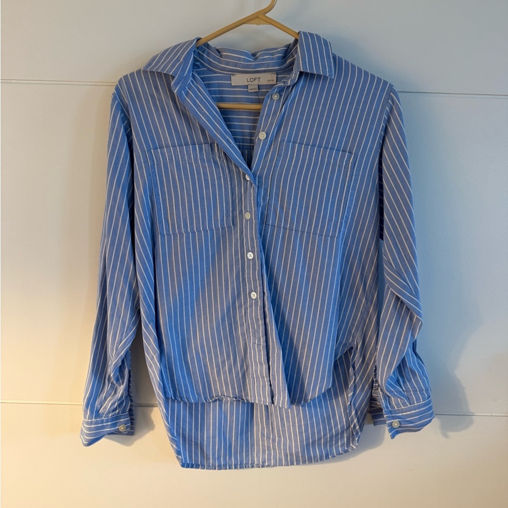 LOFT Blue Striped Petite Dress Shirt